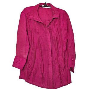 Womens Joamma Blouse Top Red Size M Top Hidden Buttons 3/4 Sleeve Rayon/Nylon